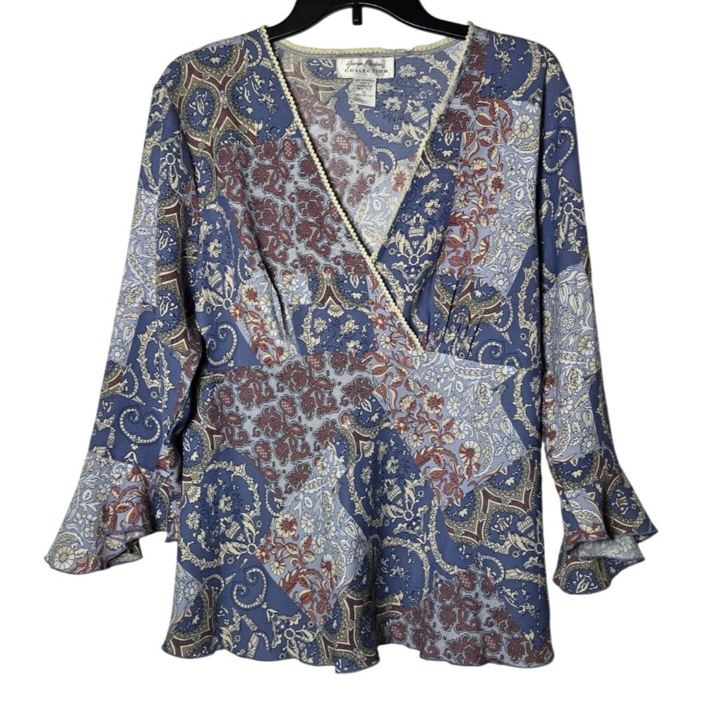 Giorgio Fiorlini Paisley Babydoll Long Sleeve Topβ Size XL Boho Hippie Y2K 2000s